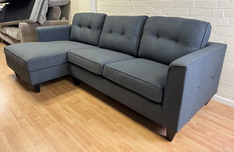 Liam Ex-Display Grey Fabric 3 Seater Chaise Sofa + Chair | EXLIA