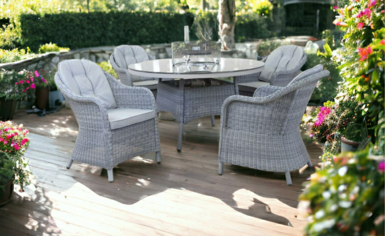 Hampton Casual Round firepit Table + 4 Chairs Set | HAMP81FGG
