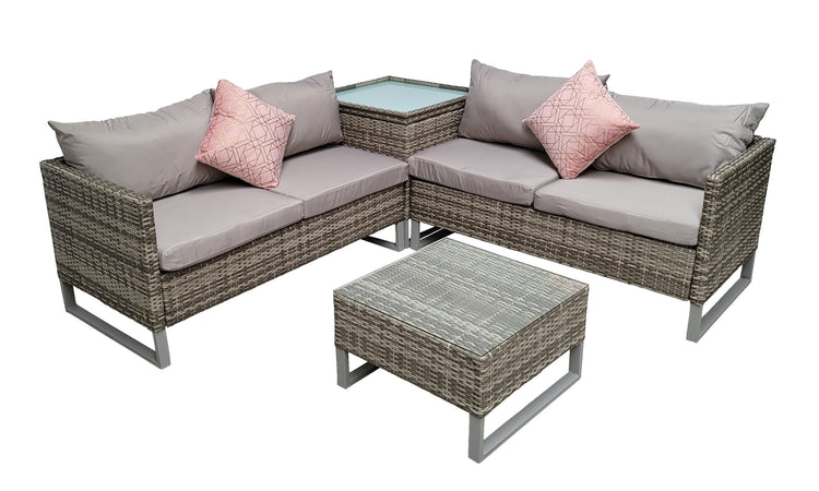 Signature Weave - Rattan Lucy Grey Corner Sofa with Storage Box Table | Lucy0395