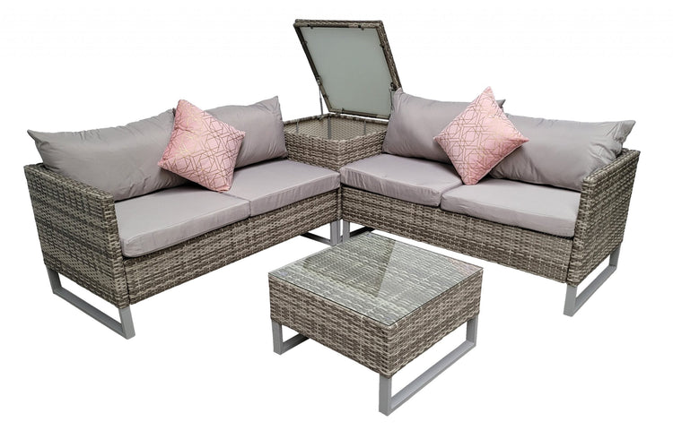 Signature Weave - Rattan Lucy Grey Corner Sofa with Storage Box Table | Lucy0395