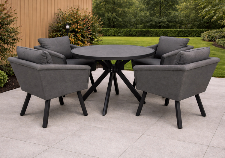 Luna Grey Fabric Round Dining Set with 4 Chairs | Luna0456_0454