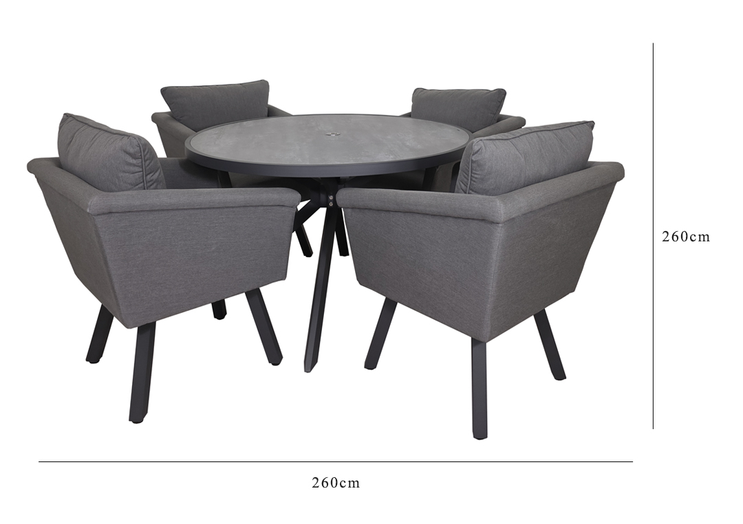 Luna 4 Seater Grey Outdoor Fabric Round Garden Dining Set with 120cm Table