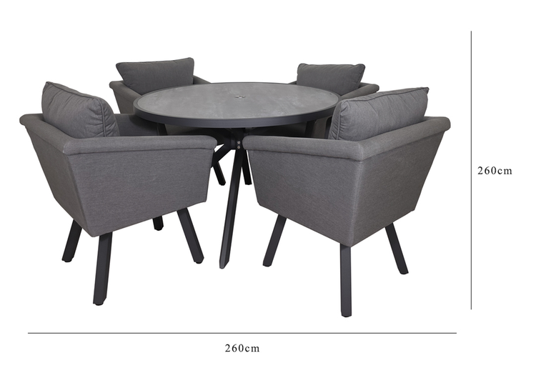 Luna Grey Fabric Round Dining Set with 4 Chairs | Luna0456_0454