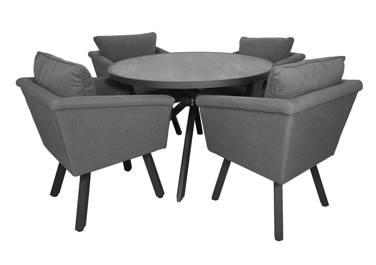 Luna Grey Fabric Round Dining Set with 4 Chairs | Luna0456_0454
