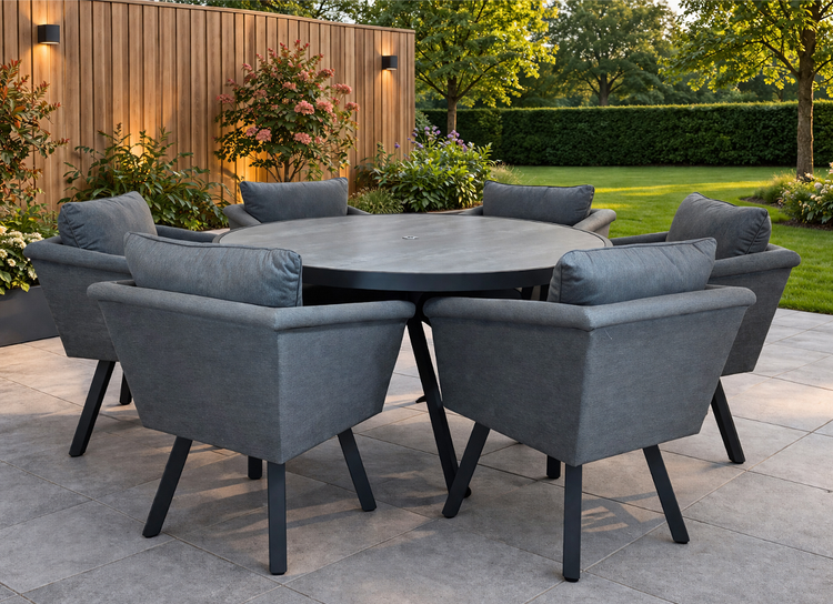 Luna Grey Fabric Round Dining Set with 6 Chairs | Luna0457_0454