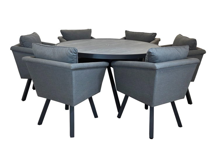 Luna Grey Fabric Round Dining Set with 6 Chairs | Luna0457_0454