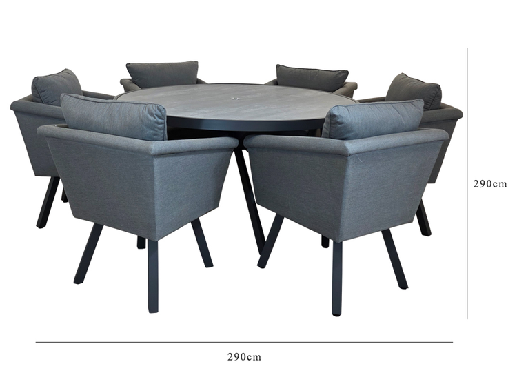 Luna Grey Fabric Round Dining Set with 6 Chairs | Luna0457_0454