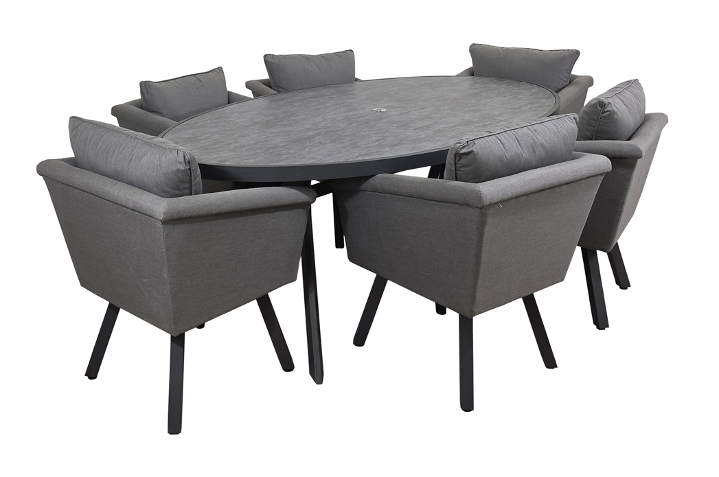 Luna 6 Seater Grey Outdoor Fabric Oval Garden Dining Set with 230cm Table