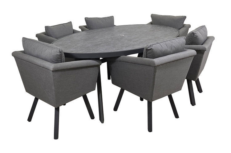 Luna Grey Fabric Oval Dining Set with 6 Chairs | Luna0458_0454