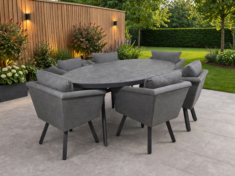 Luna Grey Fabric Oval Dining Set with 6 Chairs | Luna0458_0454