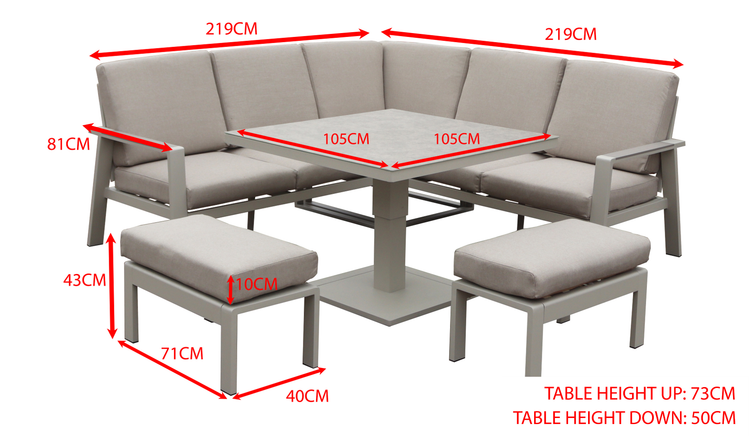 Neptune Aluminium Square Corner Sofa with Lift + Rise Table | Nept0509_0530