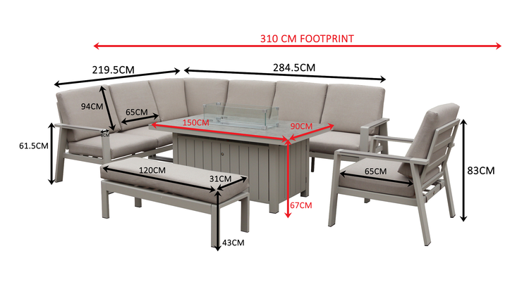 Neptune Rectangular Corner Sofa with Firepit Table | Nept0512