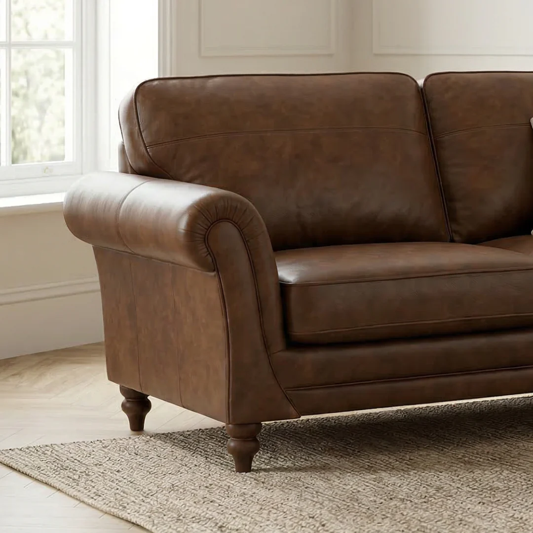 Nyla Leather Sofa Collection with Curved Arms