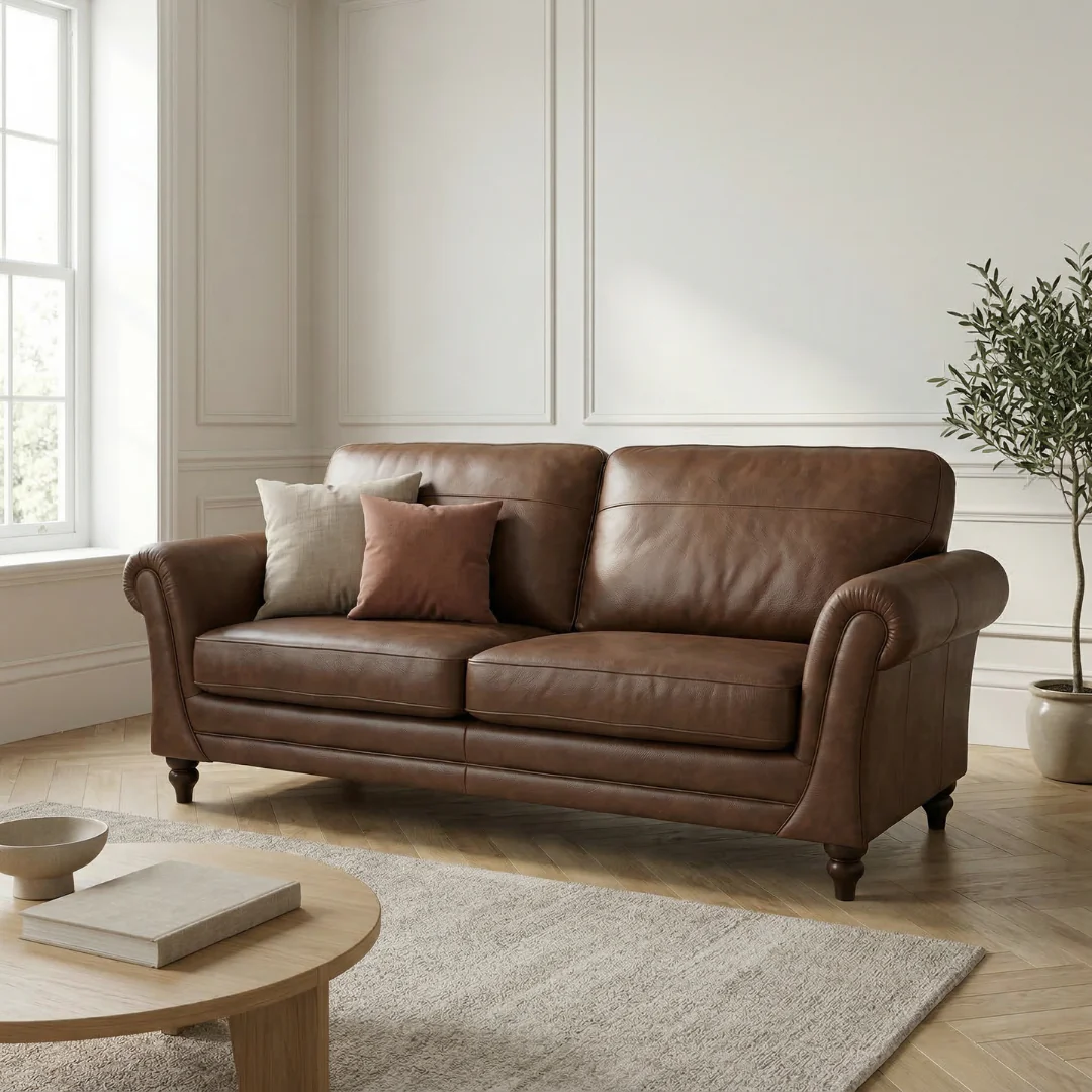 Nyla Leather Sofa Collection with Curved Arms