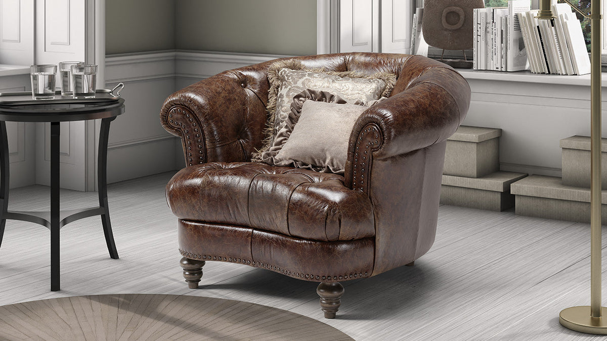 Archetype Classic Italian Leather Sofa with Crystal Button Option