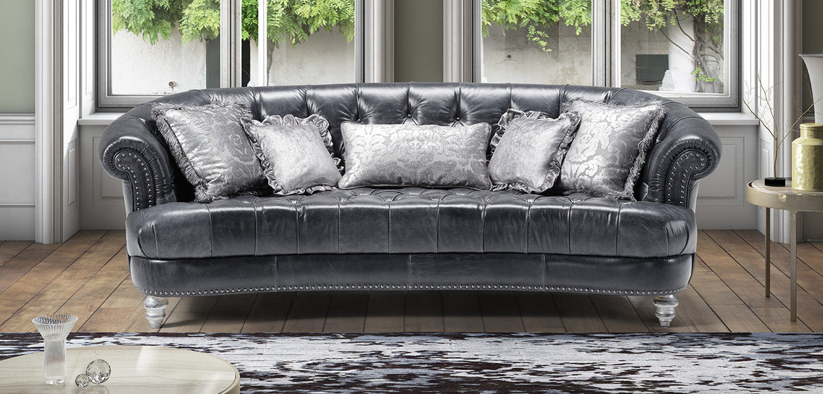 Archetype Classic Italian Leather Sofa with Crystal Button Option