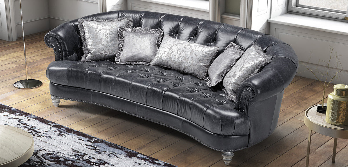 Archetype Classic Italian Leather Sofa with Crystal Button Option