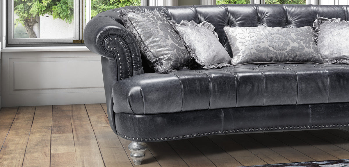 Archetype Classic Italian Leather Sofa with Crystal Button Option