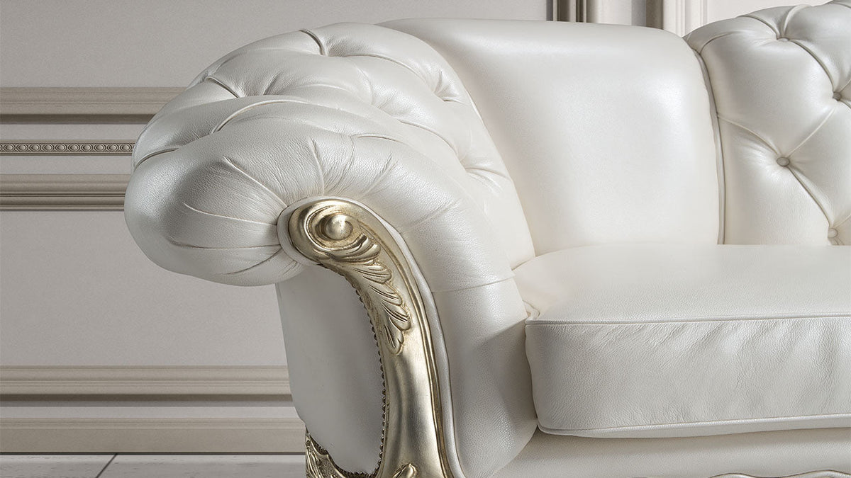 Botticelli Leather Sofa Collection with Gold or Silver Leaf Wood