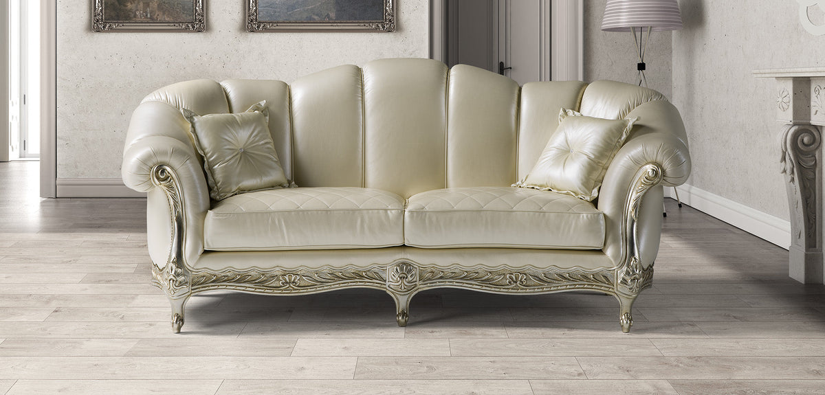 Carlos Leather Sofa Collection with Pouffe
