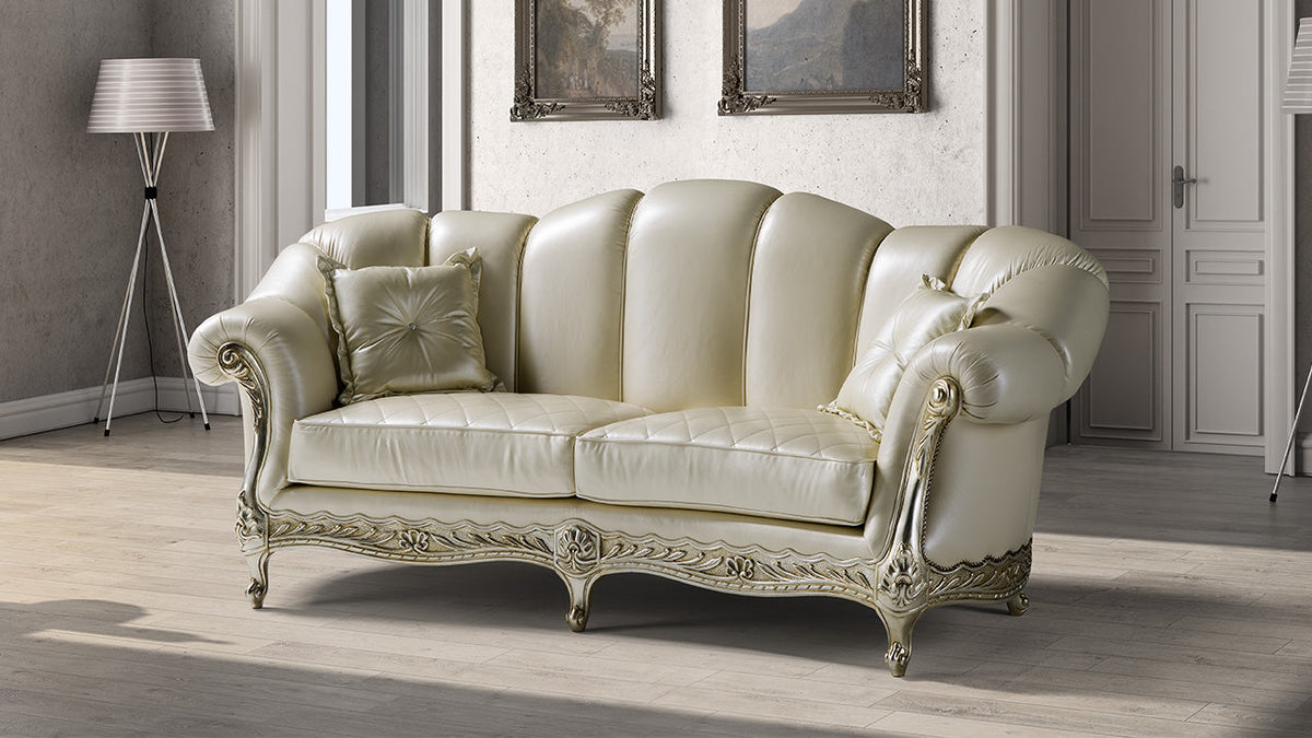 Carlos Leather Sofa Collection with Pouffe