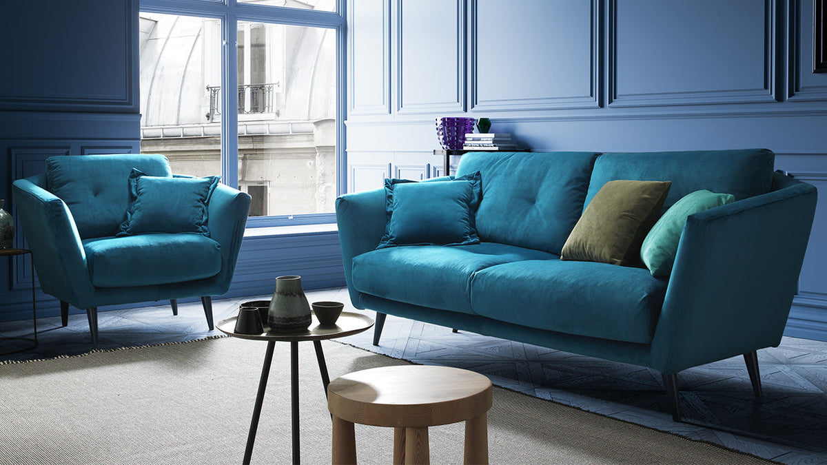 Cave Italian Leather Sofa with Removable Covers & Matching Pouffe