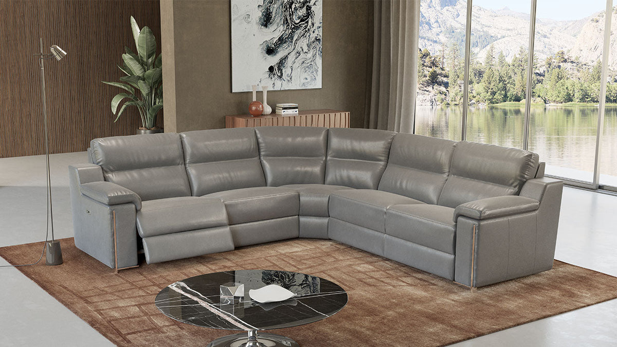 Haribo Modular Italian Leather Sofa with Adjustable Headrest & Chaise