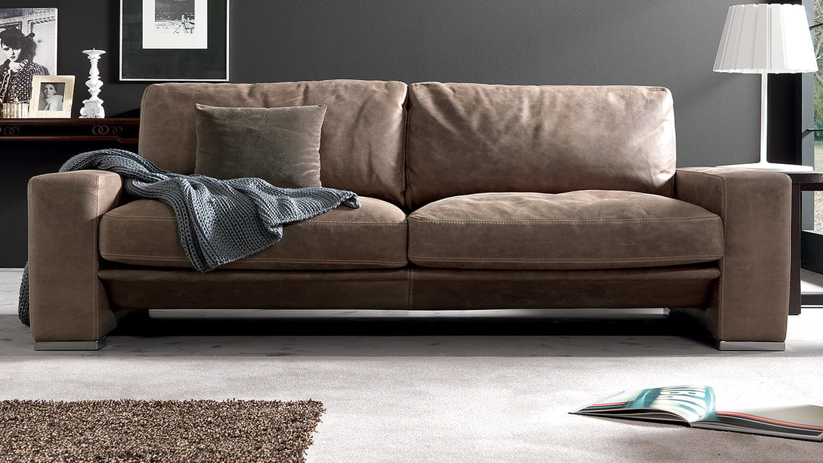 Java Italian Leather Sofa with Goose Down Cushions & Removable Covers