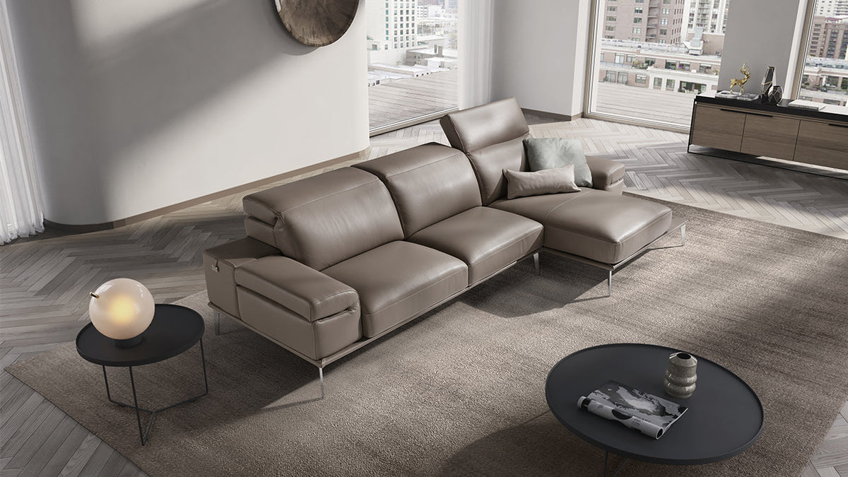 Oblige Italian Leather Sofa with Sliding Seats & Adjustable Headrests