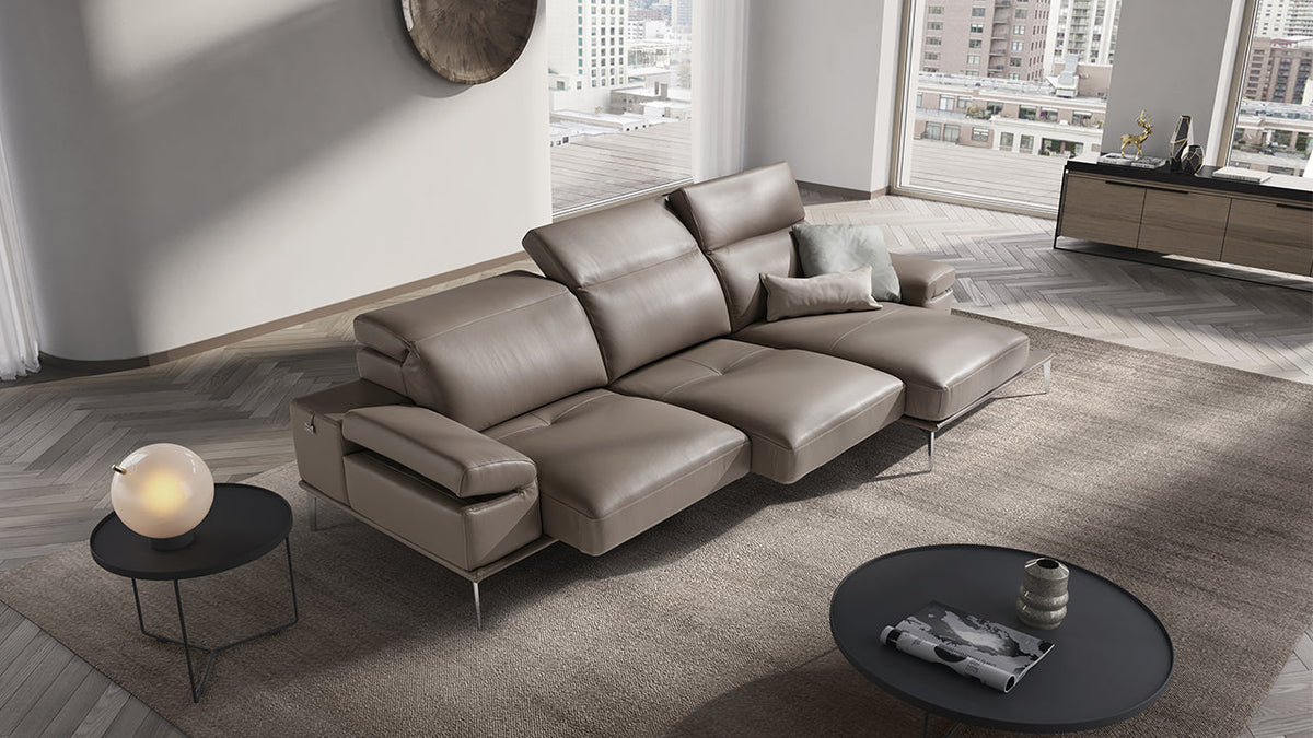 Oblige Italian Leather Sofa with Sliding Seats & Adjustable Headrests