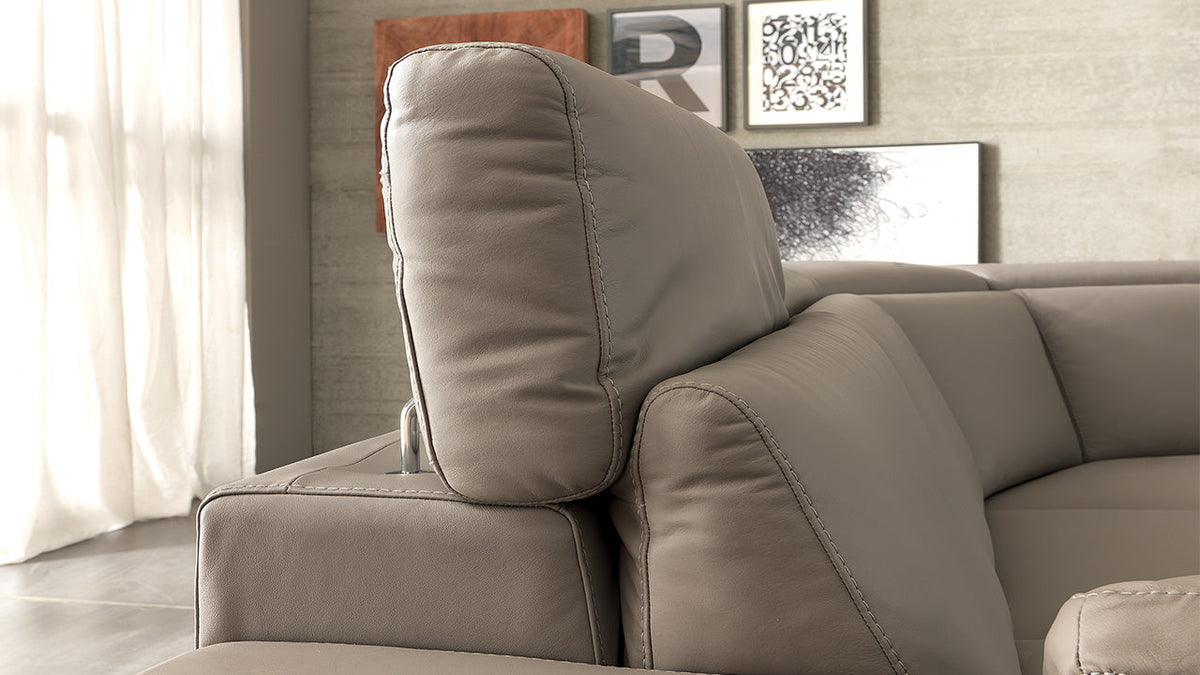 Pegaso Modular Italian Leather Sofa with Sliding Seats & Round Peninsula