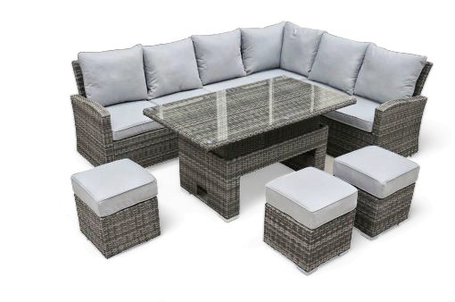 Cambridge Rattan Grey Casual Dining Corner Sofa Set With Rising Table | Camb181G