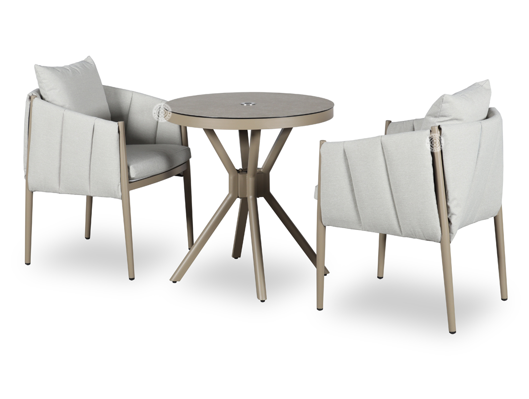 Pumpkin Beige Outdoor Fabric Garden Bistro Set with Parasol Hole Table