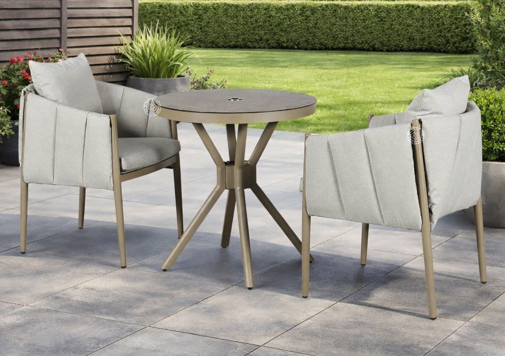 Pumpkin Beige Outdoor Fabric Garden Bistro Set with Parasol Hole Table