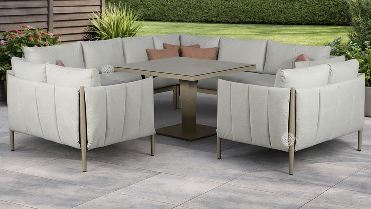 Pumpkin Outdoor Fabric Corner Sofa with Love Chairs + Lift Table | Pump0586