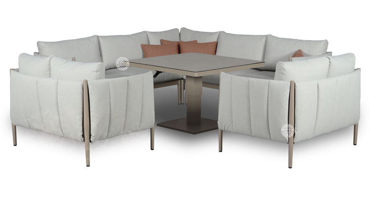 Pumpkin Outdoor Fabric Corner Sofa with Love Chairs + Lift Table | Pump0586