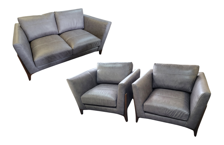Ex-Display Ren Grey Leather 2 Seater Sofa + 2 Chairs | EXRENG