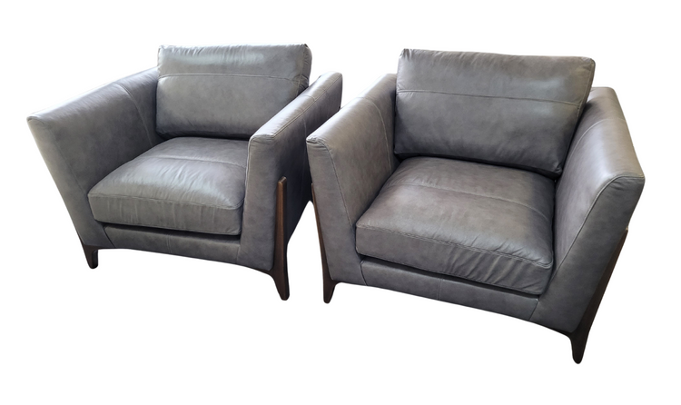 Ex-Display Ren Grey Leather 2 Seater Sofa + 2 Chairs | EXRENG