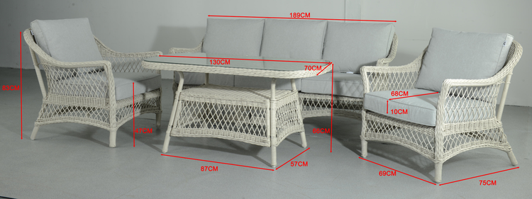 Rose White Wicker Outdoor 5 Seater Sofa Set | Rose0371