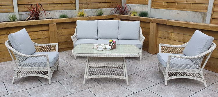 Rose White Wicker Outdoor 5 Seater Sofa Set | Rose0371