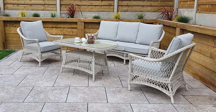 Rose White Wicker Outdoor 5 Seater Sofa Set | Rose0371