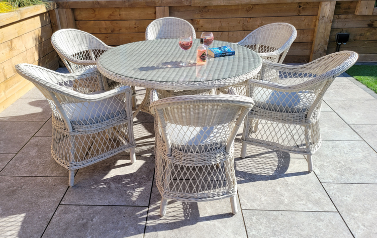 Rose 6 Seater White Wicker Outdoor Dining Set | Rose0289_0393