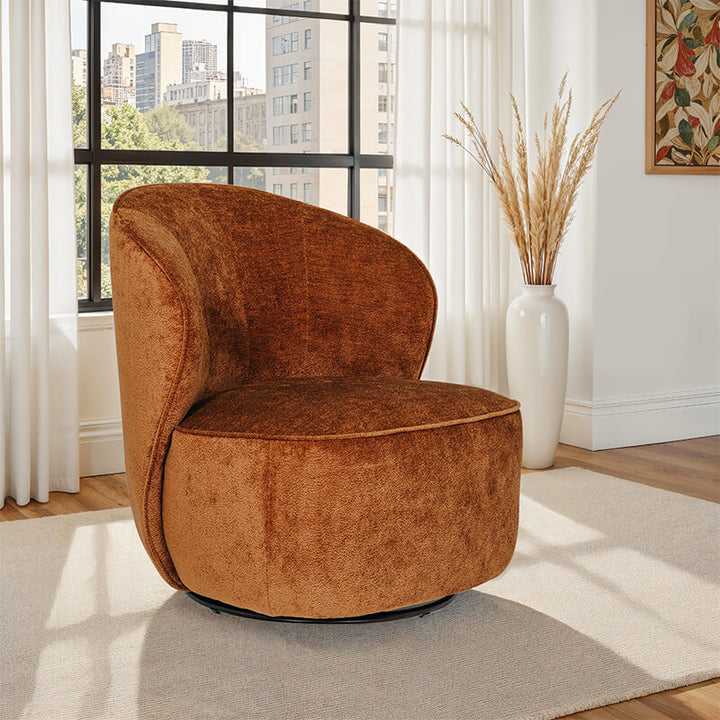 Edie Soft Fabric Swivel Accent Chair in Blue, Rust or Green | VIDA Living