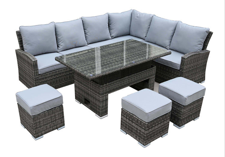 Cambridge Rattan Grey Casual Dining Corner Sofa Set With Rising Table | Camb181G