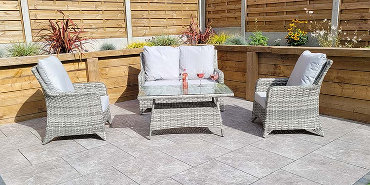Sarah Rattan 4 Seater Sofa Set + Coffee Table in Grey | Sara0375