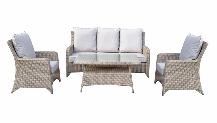 Sarah Rattan 5 Seater Sofa Set + Coffee Table in Nature | Sara0381