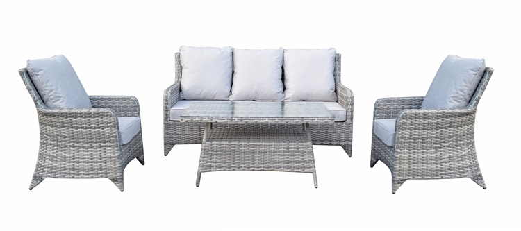Sarah Rattan 5 Seater Sofa Set + Coffee Table in Grey | Sara0376