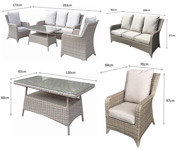 Sarah Rattan 5 Seater Sofa Set + Coffee Table in Nature | Sara0381