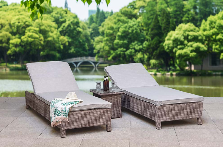 Sarena Rattan Grey Sun Loungers Set with Drinks Table | Sare0262