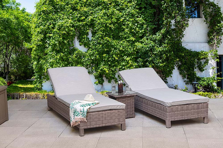 Sarena Rattan Grey Sun Loungers Set with Drinks Table | Sare0262